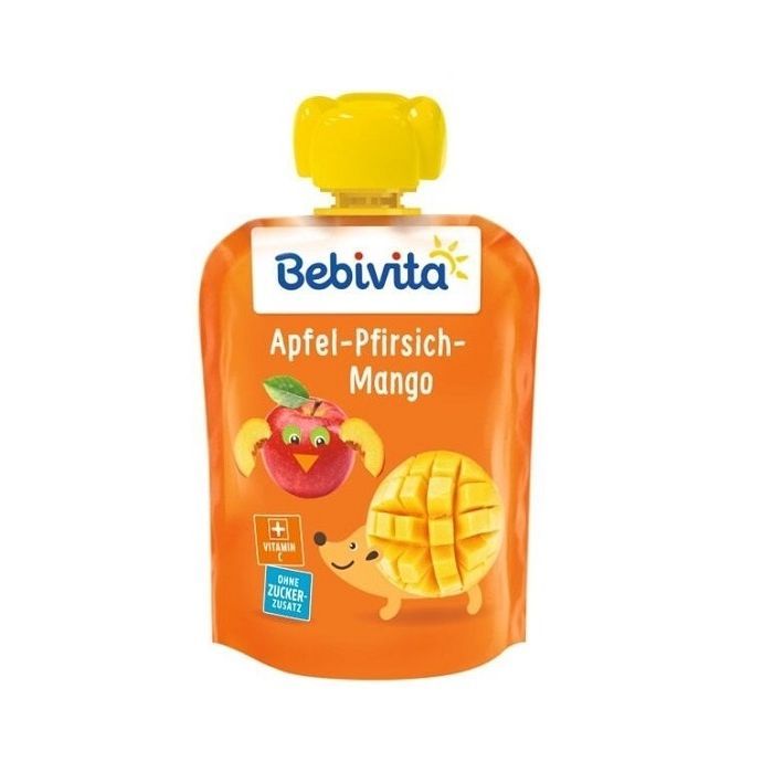 Bebivita Забавна плодова закуска ябълка, праскова и манго и за деца над 12 месеца х90 грама