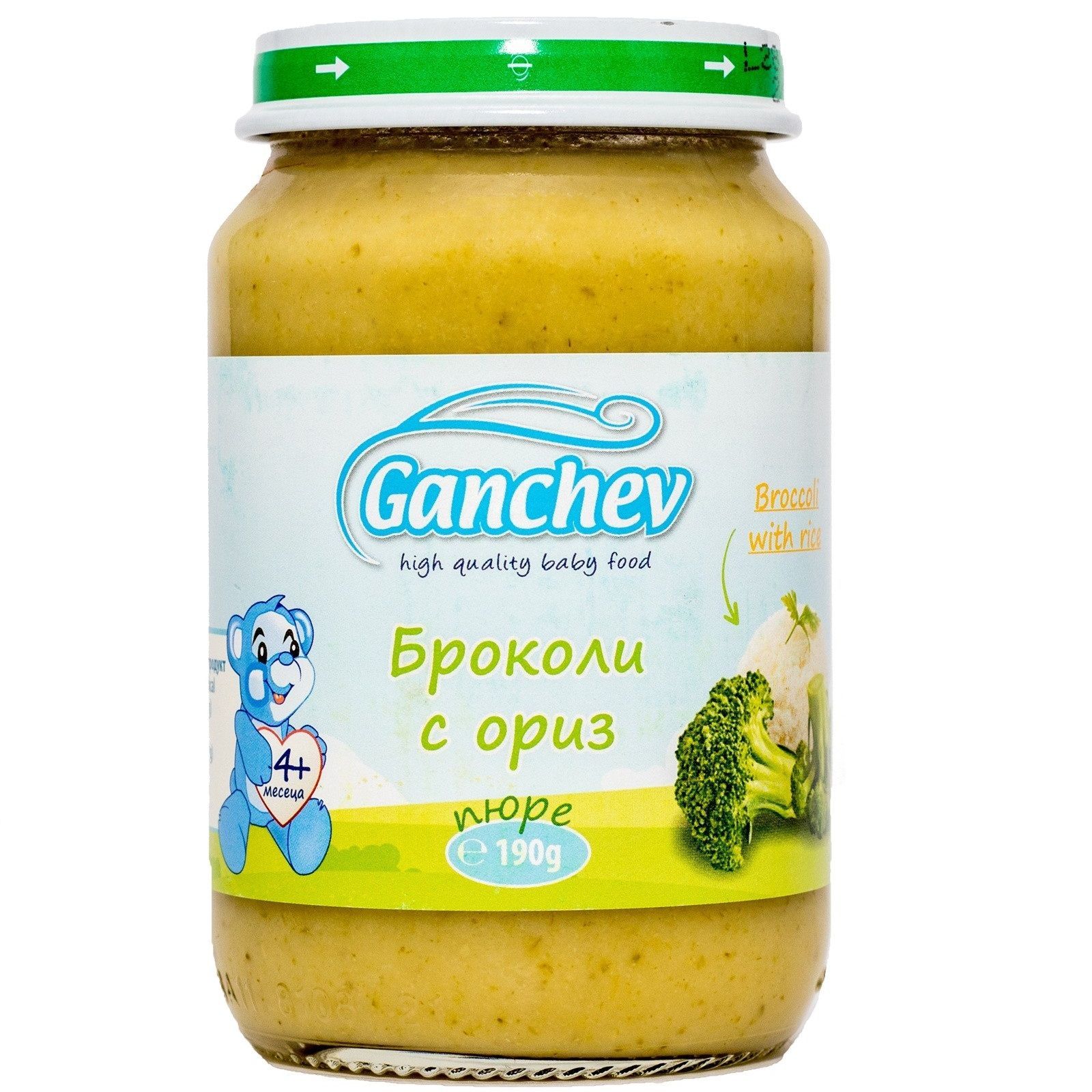 Ganchev Пюре броколи с ориз за бебета и деца от 4 месечна възраст х190 грама