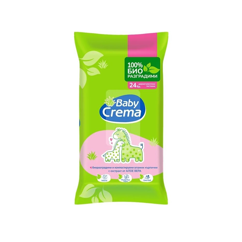 Baby Crema Биоразградими мокри кърпички с екстракт от алое вера и пантенол х24 броя