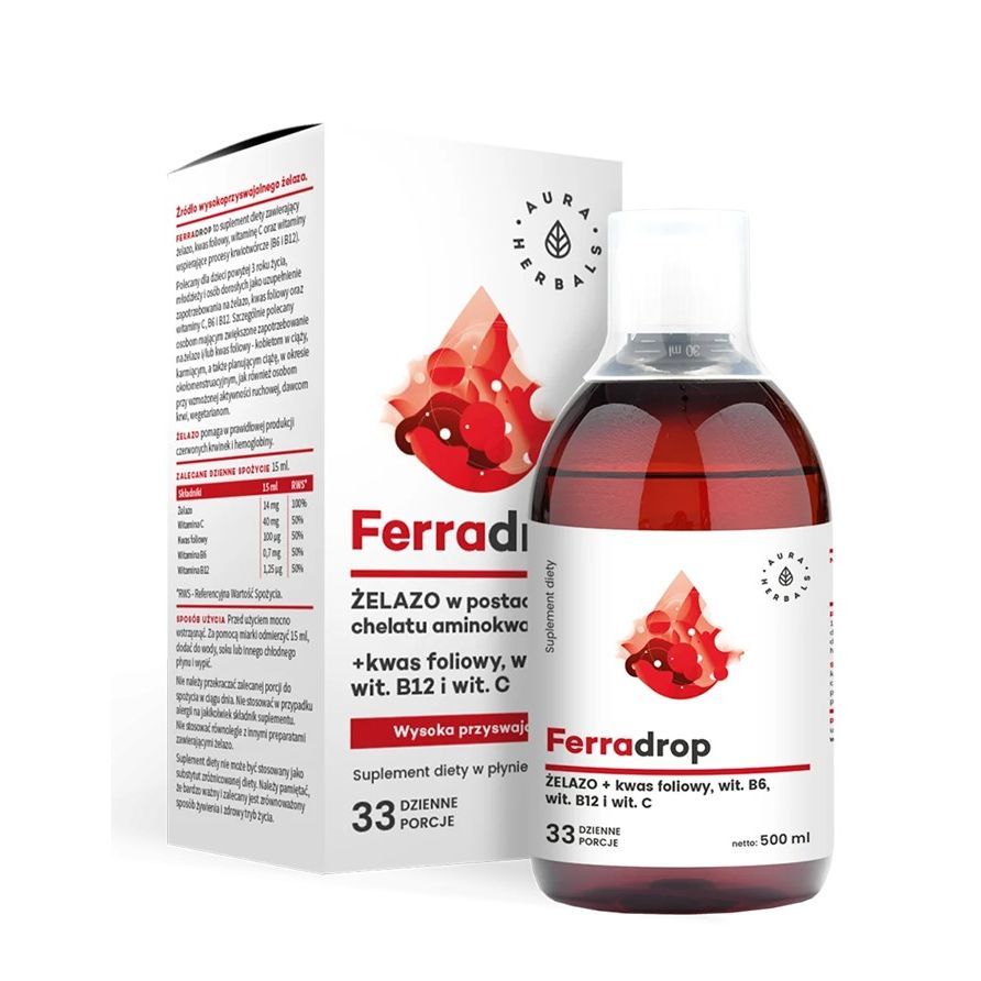 Ferradrop Желязо и фолиева киселина с витамини С, В6, В12 х500 мл Aura Herbals