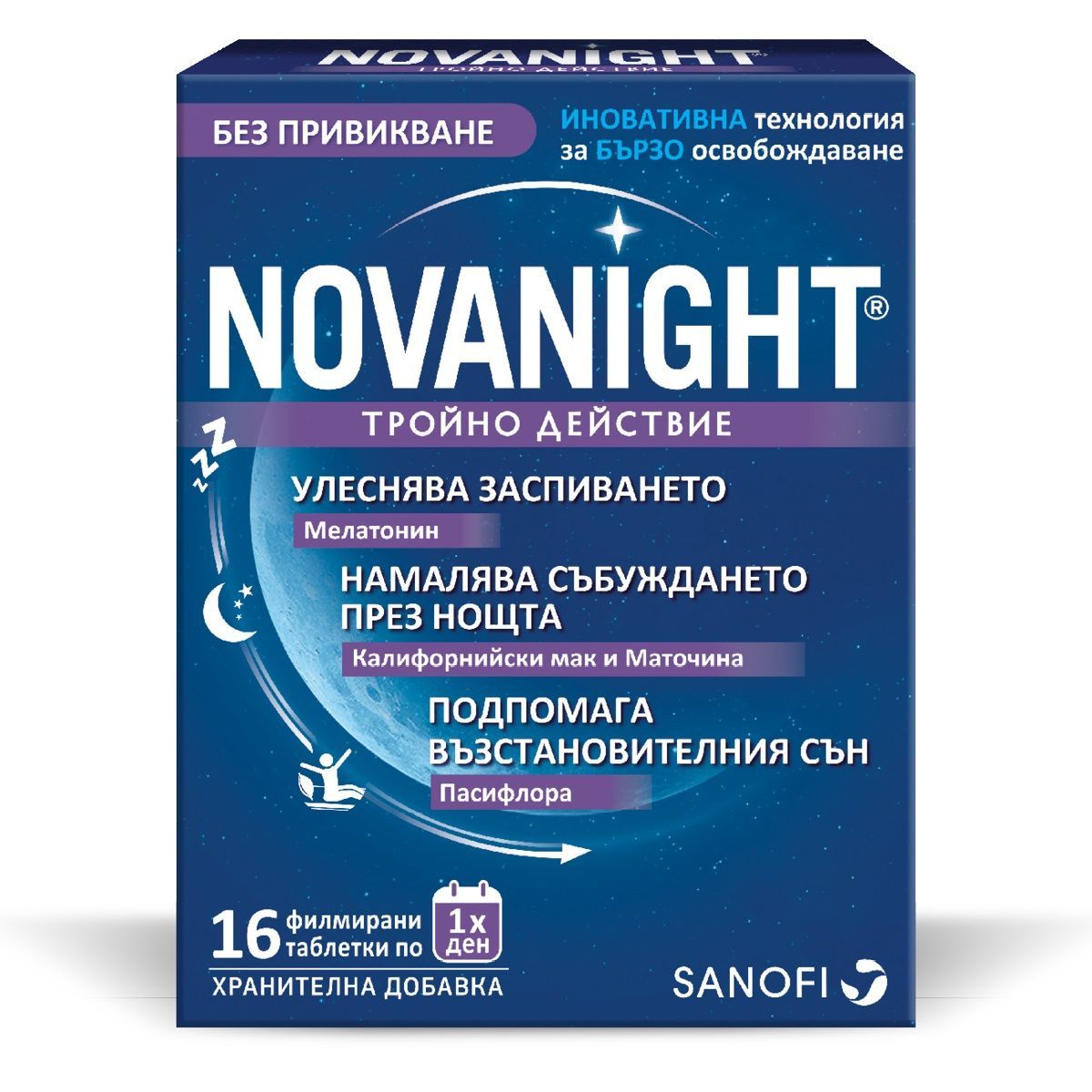 Novanight Тройно действие при безсъние х16 таблетки Sanofi