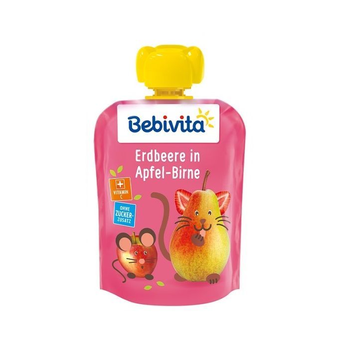 Bebivita Забавна плодова закуска ябълкa и круша с ягода за деца над 12 месеца x90 грама