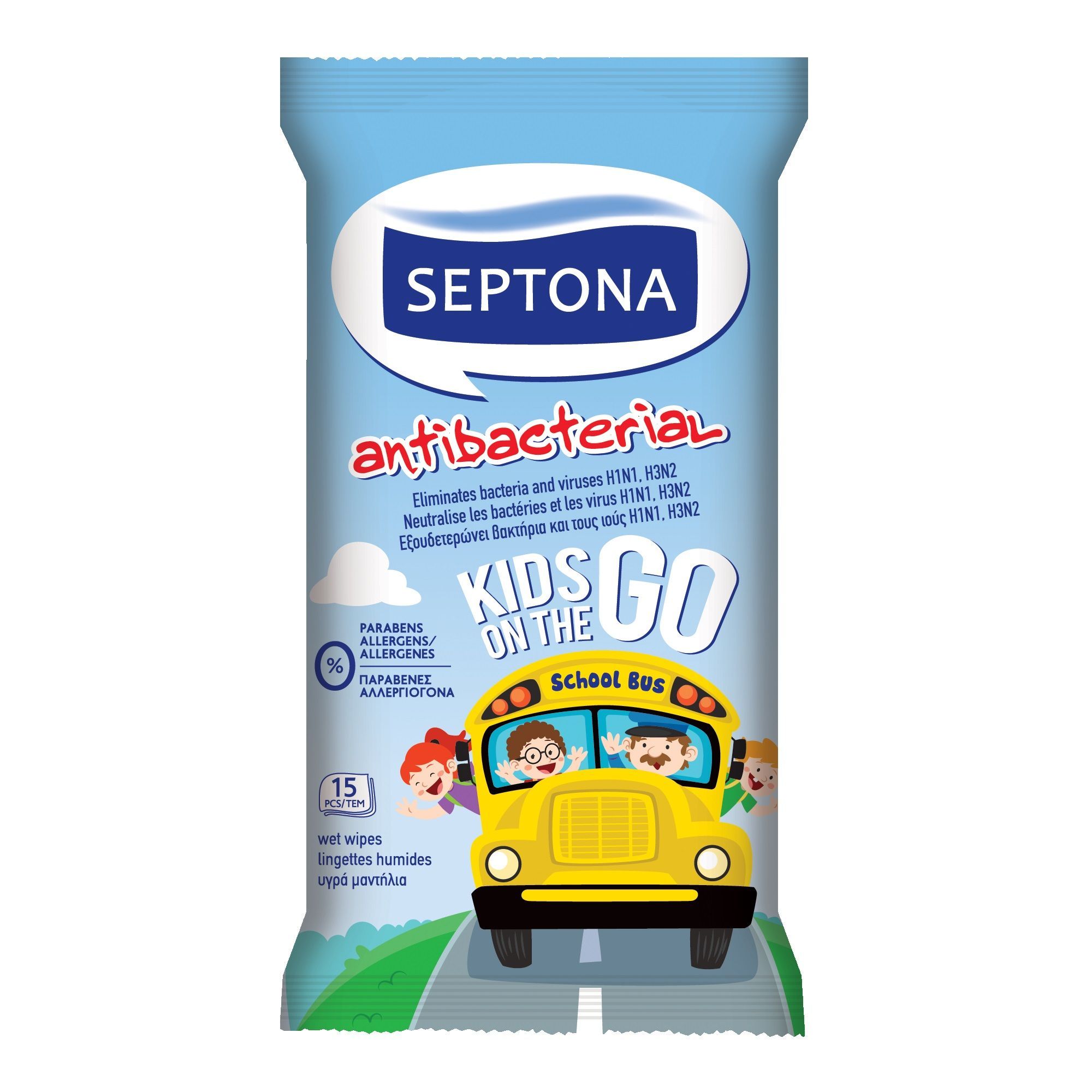 Septona Kids Антибактериални почистващи мокри кърпи за деца х15 броя