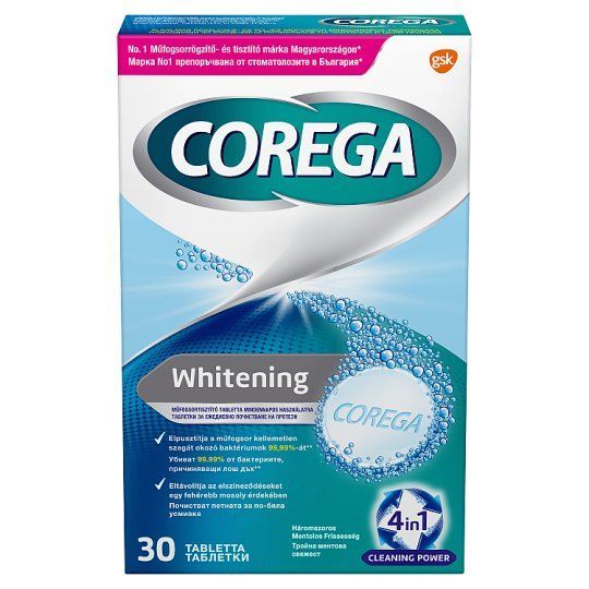 Corega Whitening Таблетки за ежедневно почистване на протези x30 броя