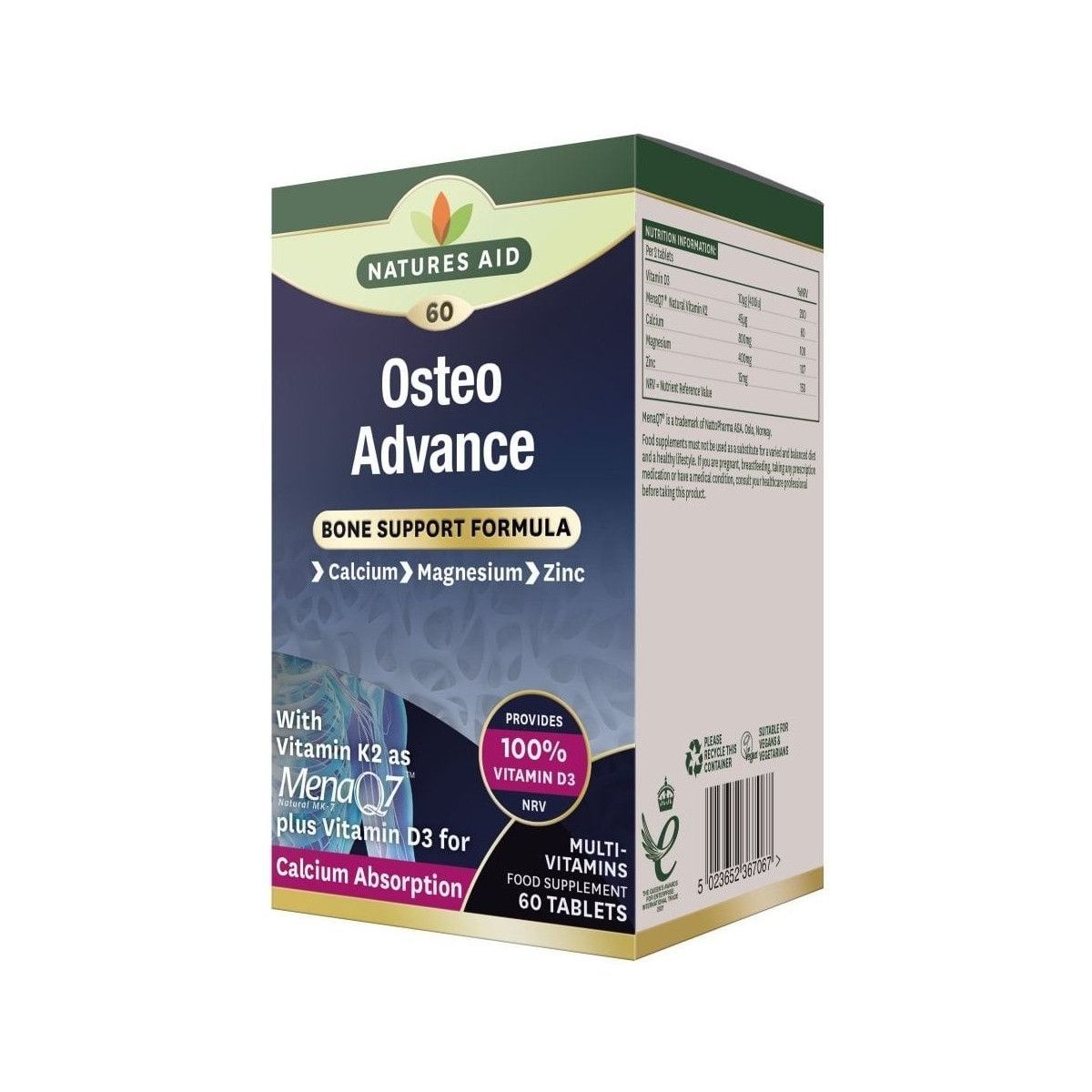Osteo Advance Комплекс витамини и минерали за здрава костна система х60 таблетки Natures Aid