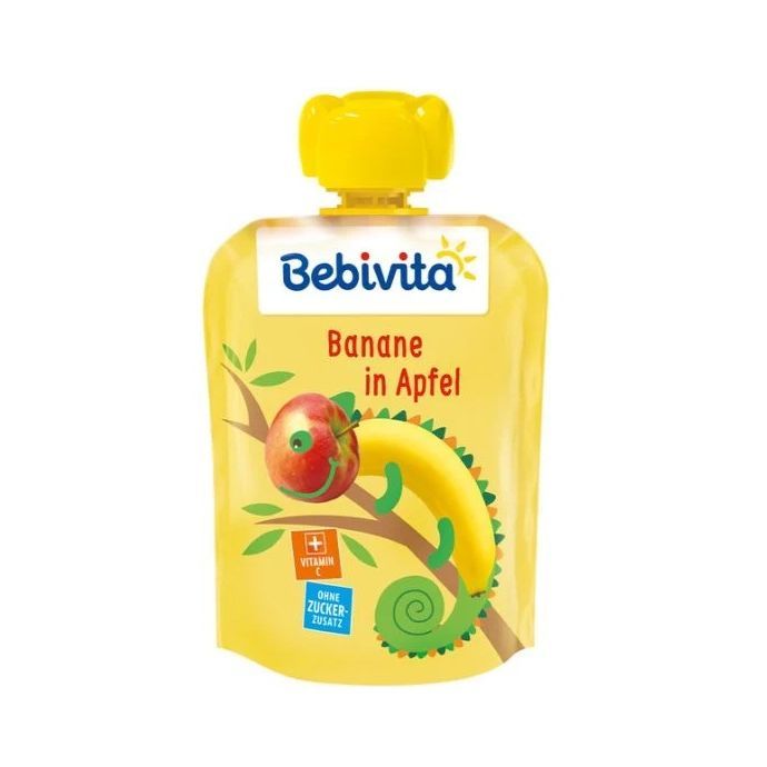 Bebivita Забавна плодова закуска с банан и ябълка за деца над 5 месеца x90 грама