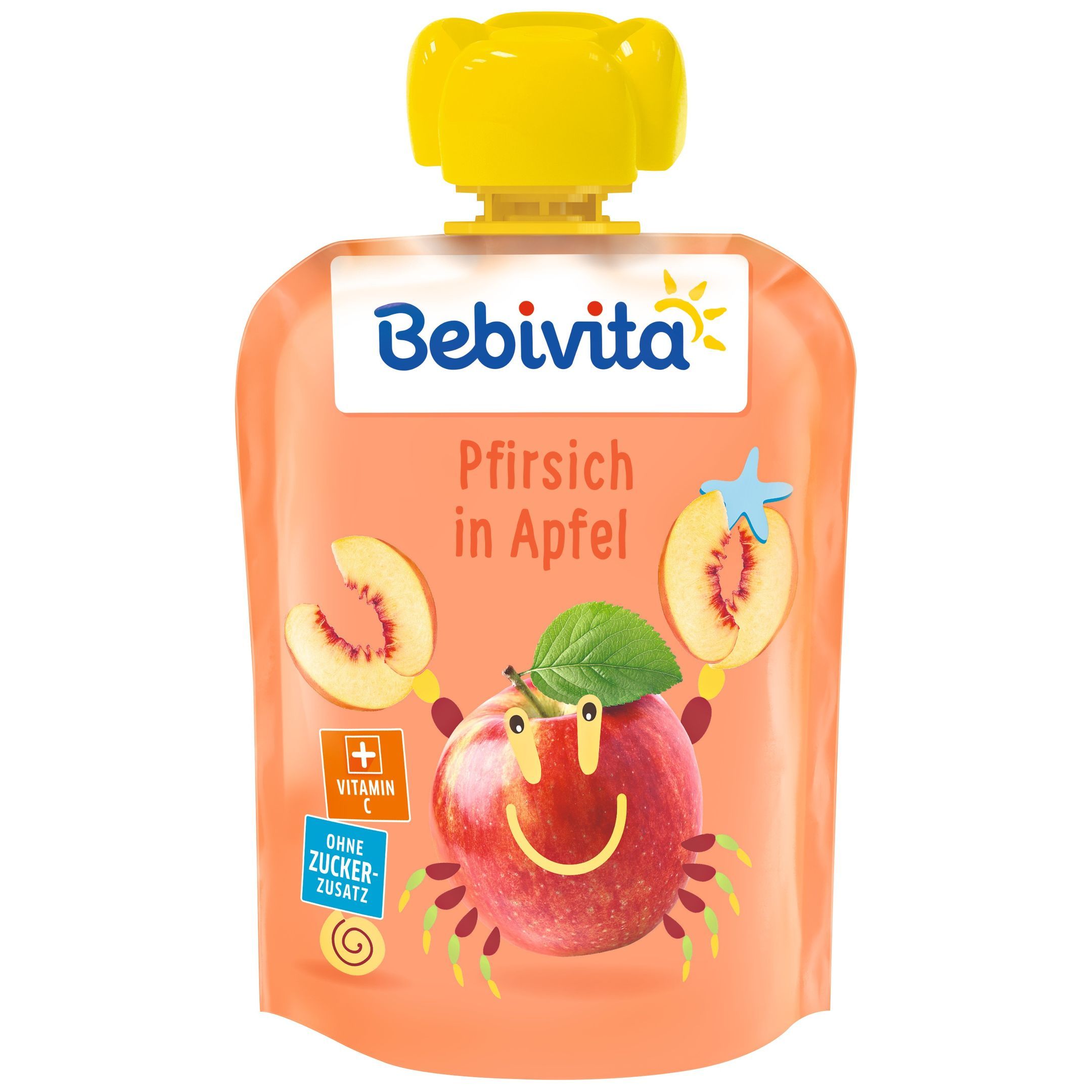 Bebivita Забавна плодова закуска с праскова и ябълка за деца от 5-тия месец x90 грама