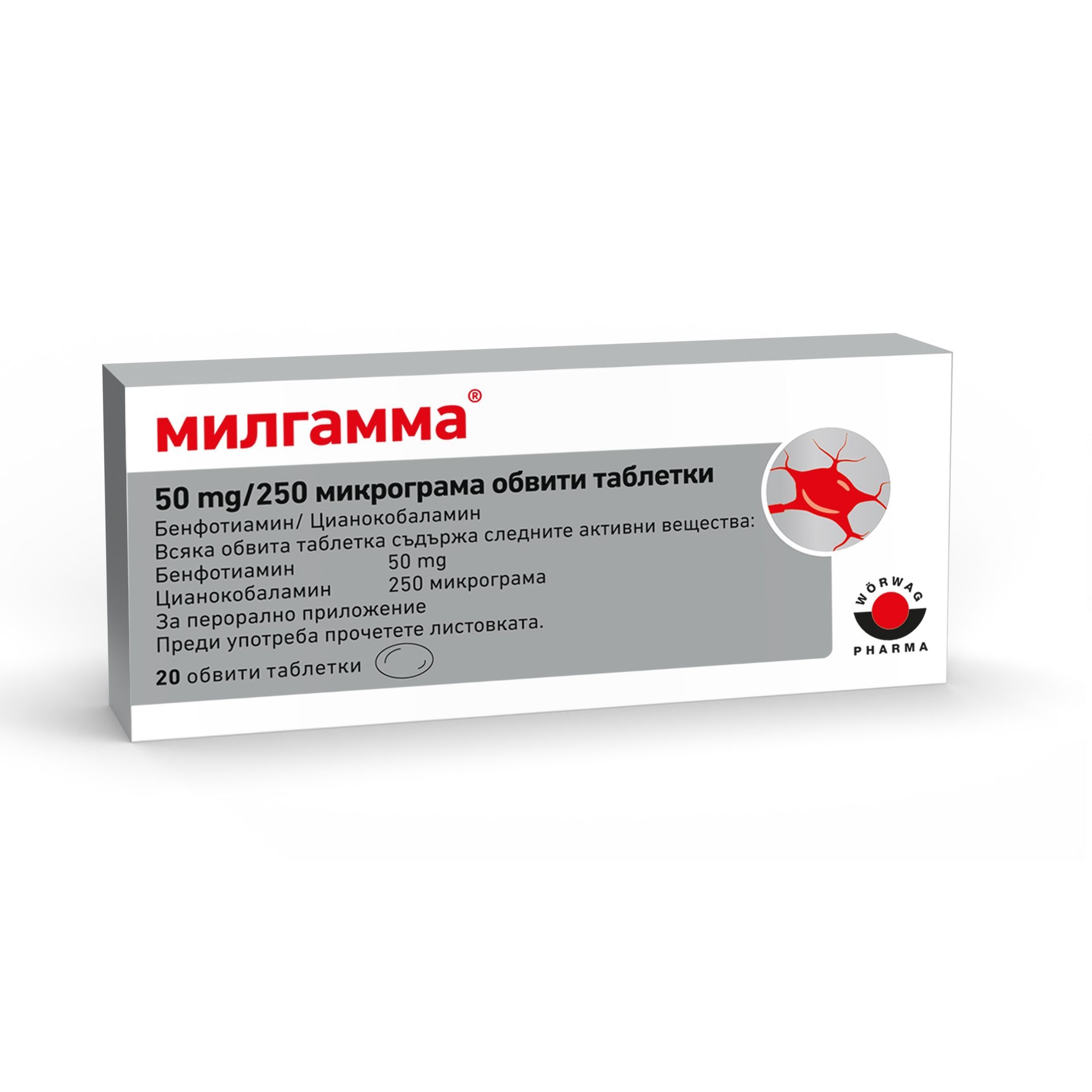 Милгамма за нервната система х20 обвити таблетки Worwag Pharma
