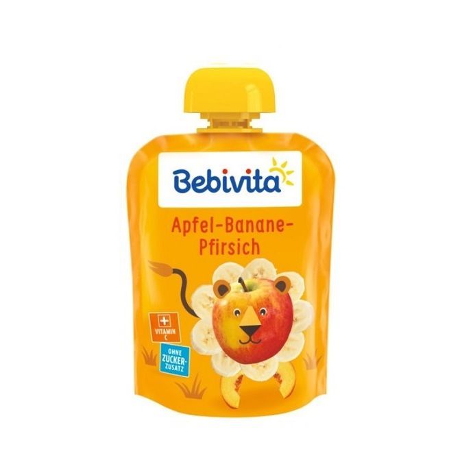Bebivita Забавна плодова закуска ябълка с банан и праскова за деца над 12 месеца х90 грама