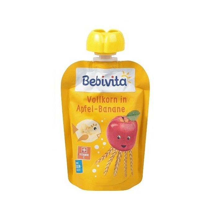 Bebivita Забавна плодова закуска пълнозърнести култури с ябълки и банан за деца над 12 месеца x90 грама