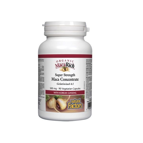 MacaRich Super Strength Концентрат от Мака и Женшен при умора и стрес 500 мг х90 V-капсули Natural Factors