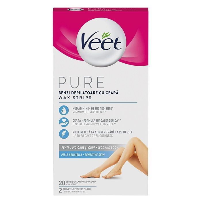 Veet Pure Восъчни ленти за тяло и крака за чувствителна кожа x20 броя