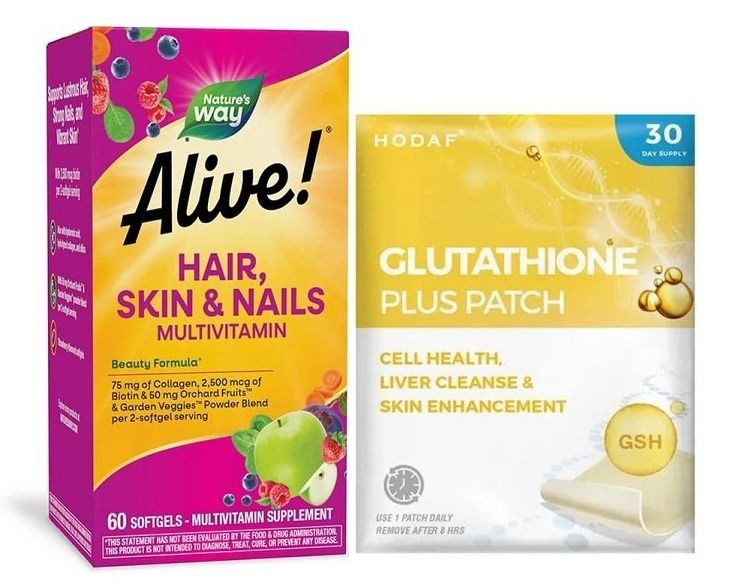 Промо комплект Nature's Way Alive Мултивитамини за коса, кожа и нокти + подарък Пластири за детоксикация с глутатион