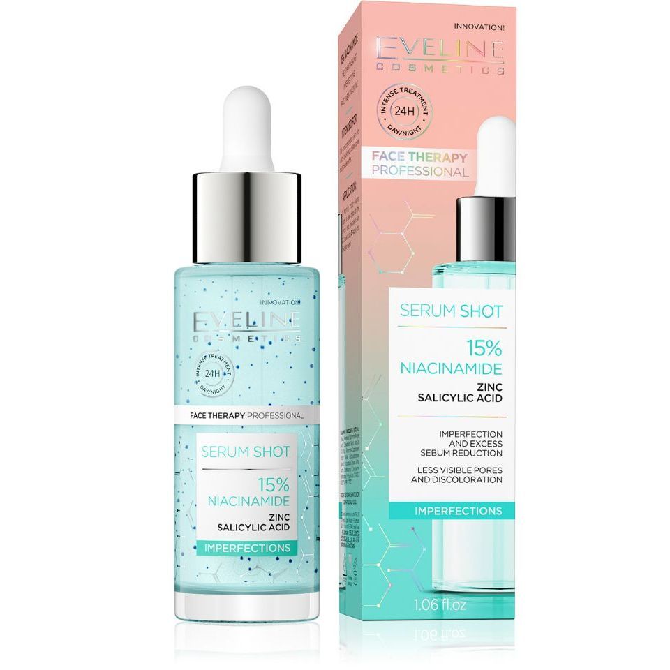 Eveline Serum Shot Успокояващ серум за лице, шия и деколте с 15% ниацинамид х30 мл