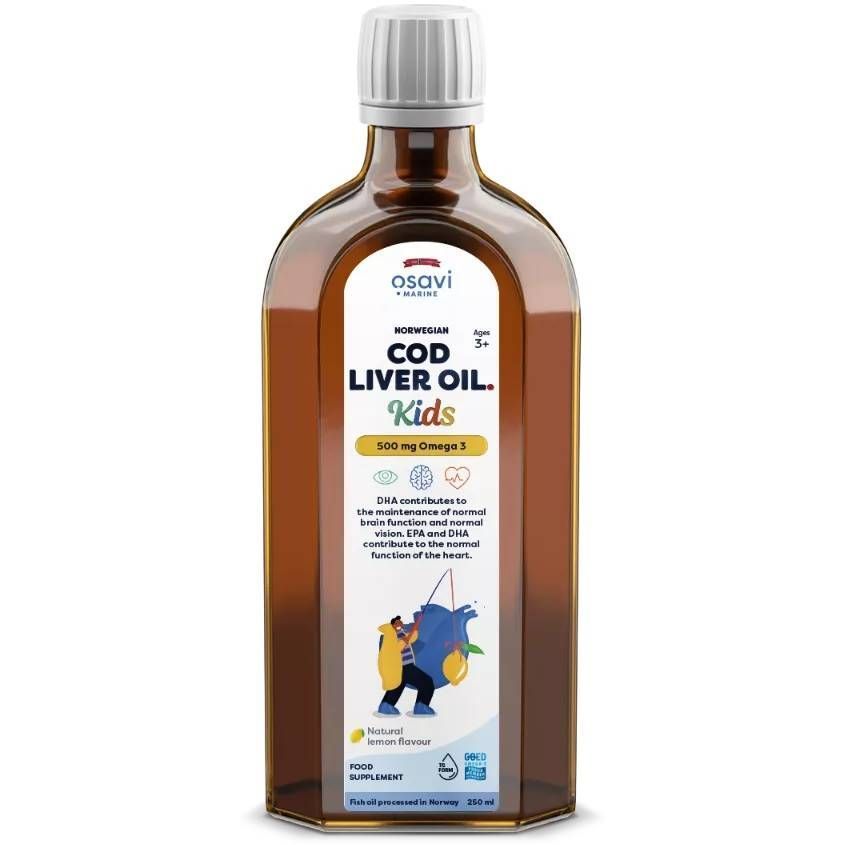 Cod Liver Oil Kids 500 mg Omega 3 Рибено масло за деца, с аромат на лимон х250 мл Osavi