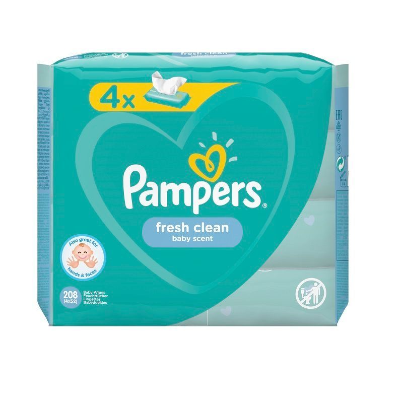 Pampers Fresh Clean Промо комплект Освежаващи мокри кърпички за бебета 4х52 броя