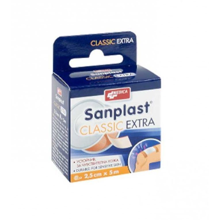 Medica Sanplast Classic Extra Прикрепващ пластир за фиксиране на превръзки 2,5см/5м х1 брой