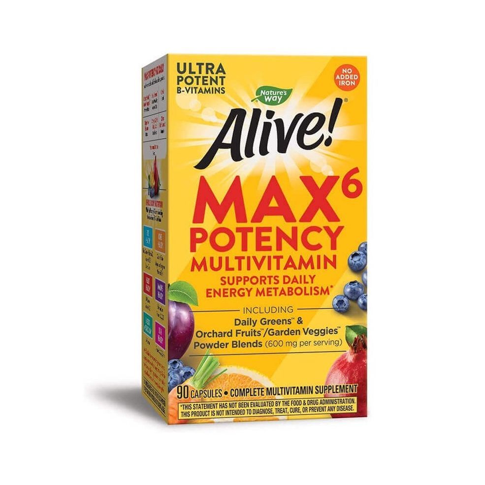 Alive Max6 Potency Мултивитамини максимум сила ( Не съдържа желязо ) х90 капсули Nature's Way