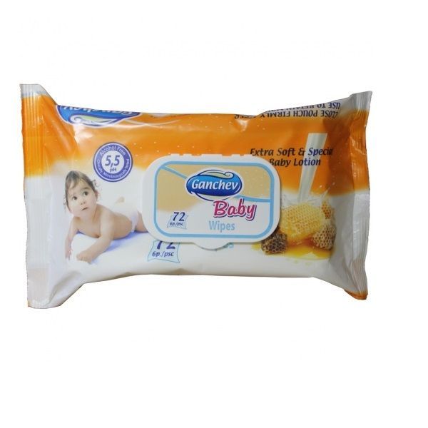 Ganchev Baby Wipes Milk and Honey Влажни бебешки кърпички x72 броя