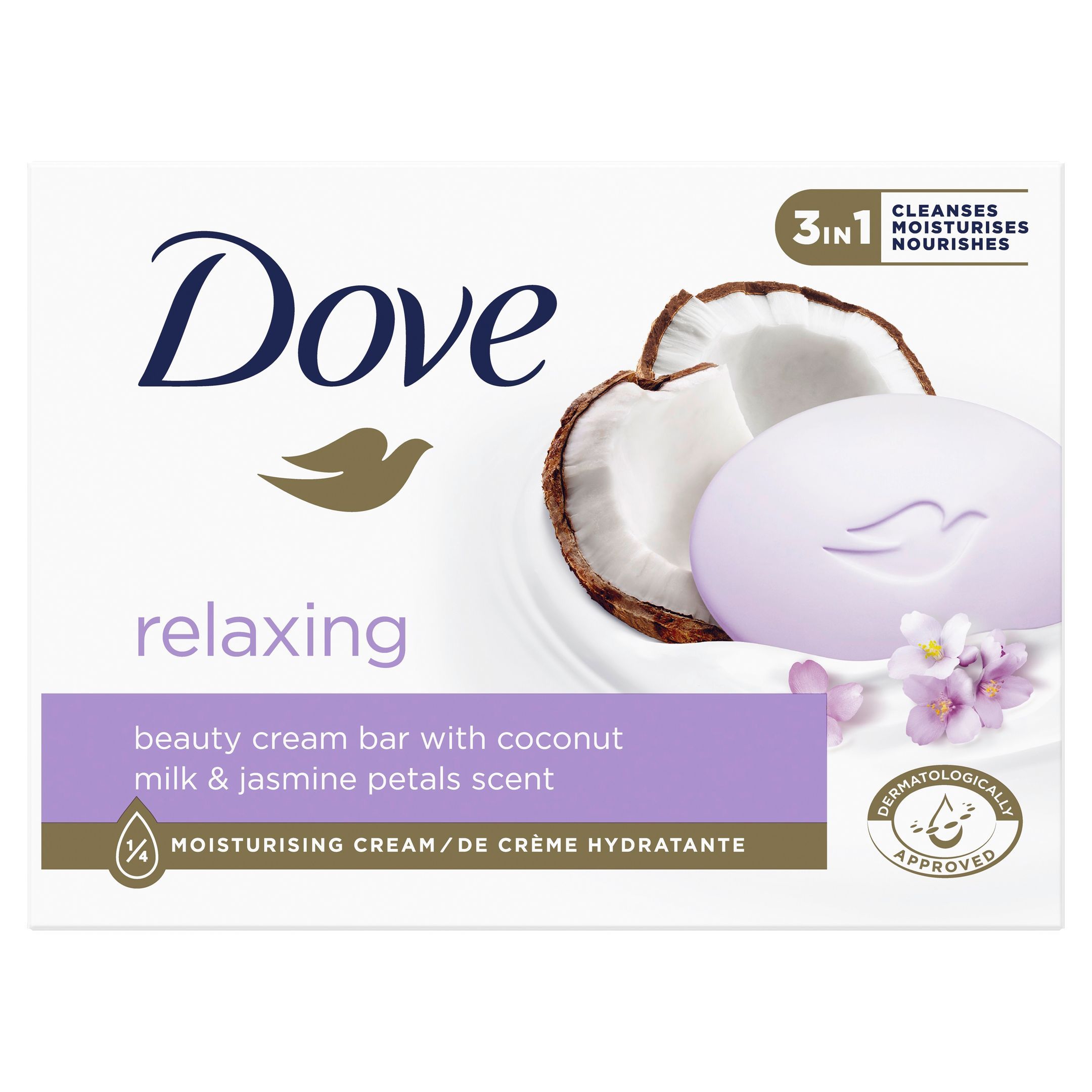 Dove Relaxing Крем-сапун за лице, тяло и ръце с аромат на кокосово мляко и жасмин x90 грама
