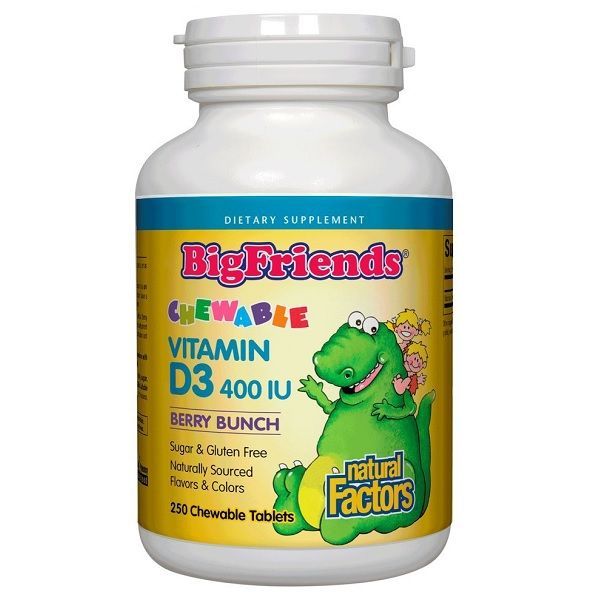 BigFriends Витамин D3 за деца, с плодов вкус 400IU х250 дъвчащи таблетки Natural Factors