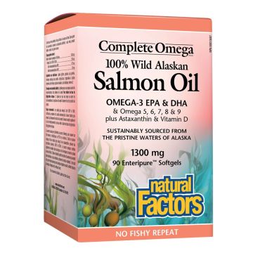 Salmon Oil 100% Wild Alaskan Масло от Дива сьомга от Аляска 1300 mg х 90 софтгел капсули, Natural Factors