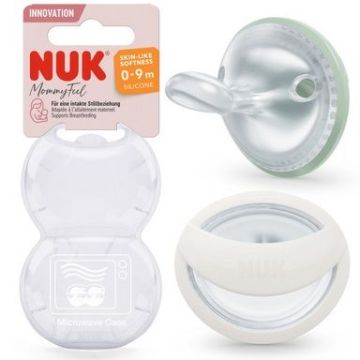 Nuk Mommy Feel Залъгалка силикон за деца от 0 до 9 месеца x2 броя, зелена/бяла