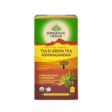 Tulsi Green Tea Ashvagandha Органичен чай Тулси ашваганда x25 броя филтърни торбички Organic India