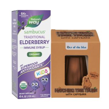Промо комплект Sambucus Органик Сироп за деца с черен бъз х120 мл Nature's Way + подарък Капибара