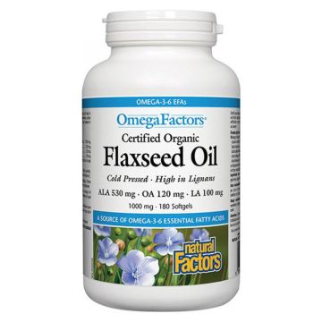 Ленено масло за нисък холестерол 1000 мг х180 софтгел капсули Natural Factors