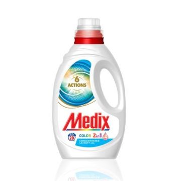 Medix 6 Action Color 2in1 Kонцентриран перилен препарат за цветни дрехи с омекотител x 1100 мл, 20 пранета