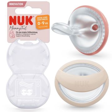 Nuk Mommy Feel Залъгалка силикон за деца от 0 до 9 месеца x2 броя, розова/бежова