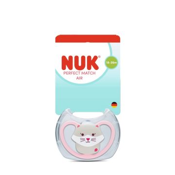 Nuk Perfect Match Air Силиконова залъгалка за деца от 18 до 36 месеца х1 брой, Коте