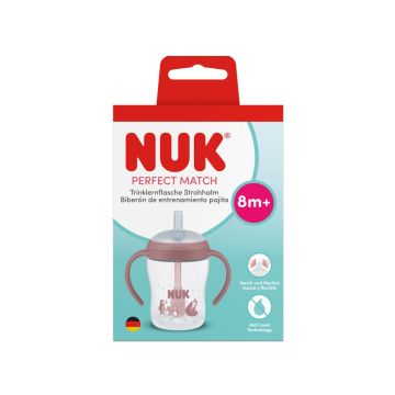 Nuk Perfect Match Шише със силиконова сламка за деца над 8 месеца х150 мл, Мечка