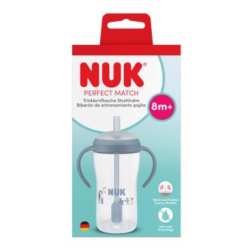 Nuk Perfect Match Шише със силиконова сламка за деца над 8 месеца х260 мл, Пингвин