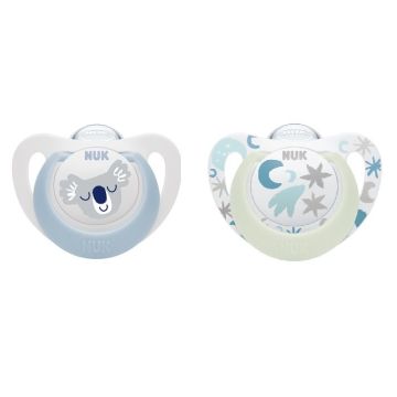 Nuk Star Night & Day Залъгалка със силиконов биберон 0 - 6 месеца x2 броя - 175287, Boy