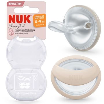 Nuk Mommy Feel Залъгалка силикон за деца от 0 до 9 месеца x2 броя, сива/бежова