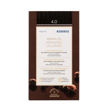 Korres Argan Oil Безамонячна боя за коса с арганово масло, цвят 4.0