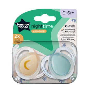 Tommee Tippee Night Time Ортодонтични залъгалки от 0 до 6 месеца, оранжева и зелена