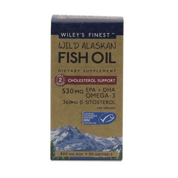 Wiley’s Finest Wild Alaskan Fish Oil Cholesterol Support Рибено масло Омега 3 за балансирани нива на холестерола 800 мг х90 капсули