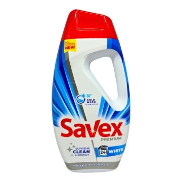 Savex Premium White Течен перилен препарат за бели дрехи x960 мл, 24 пранета