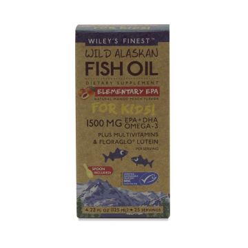 Wiley’s Finest Wild Alaskan Fish Oil Elementary EPA Рибено масло Омега 3 и Витамини за деца над 3 години С вкус на манго и праскова х125 мл