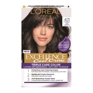 Loreal Paris Excellence Cool Creme Трайна крем боя за коса в студени нюанси, 4.11 Ultra Ash Brown