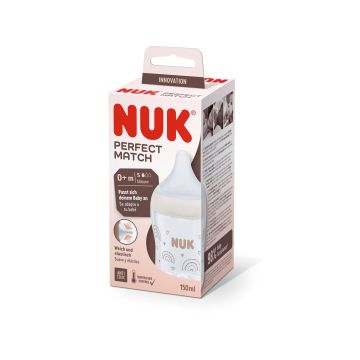 Nuk Perfect Match Temperature Control Шише за хранене със силиконов биберон за новородени х150 мл, размер S, Дъга
