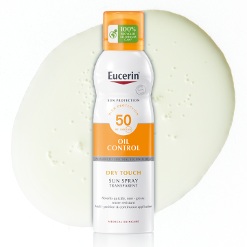 Eucerin Oil Control Прозрачен охлаждащ слънцезащитен спрей-аеорзол за тяло SPF 50 х200 мл