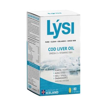Cod Liver Oil Омега-3 Масло от черен дроб на исландска риба треска + витамини А & D3 500 mg х80 софтгел капсули Lysi