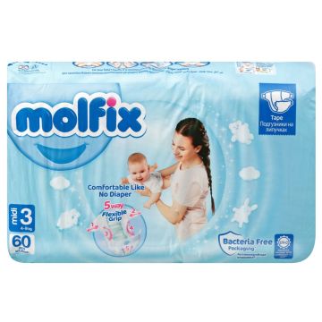 Molfix 3 Midi 3D Technology Jumbo economy Пелени за бебета и деца 4-9кг х60 броя