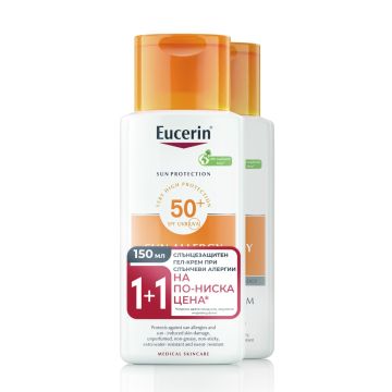 Eucerin Sun Комплект Слънцезащитен крем-гел против слънчеви алергии SPF50+ 2x150 мл