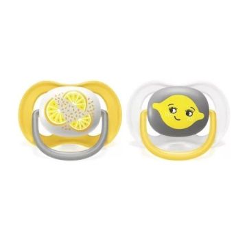Avent Ultra Air Happy Ортодонтична залъгалка силикон Лимони за деца от 6 до 18 месеца x2 броя