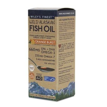 Wiley’s Finest Wild Alaskan Fish Oil Orange Burst Рибено масло Омега 3-7-9 с Астаксантин Сироп х250 мл